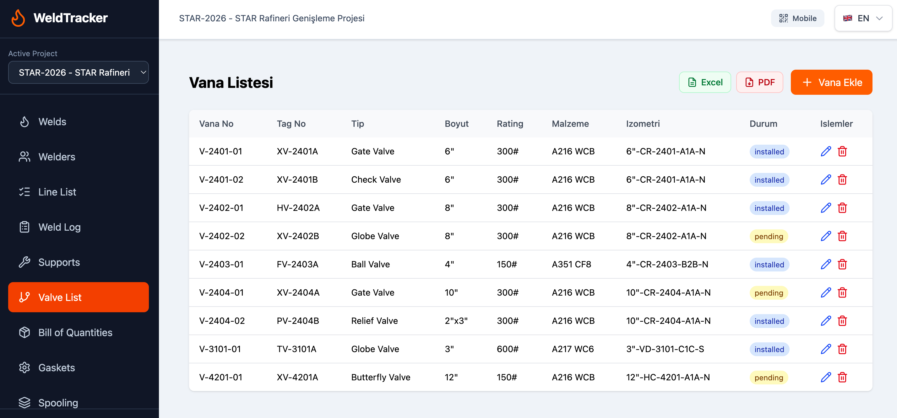 Valve List Module